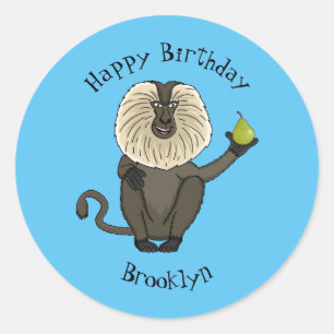 Adesivo Redondo Cartoon macaco macaco-cauda-leão engraçado