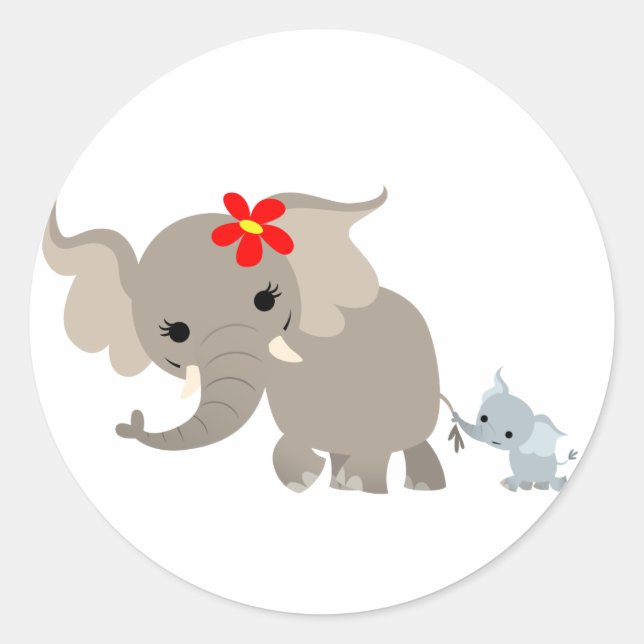 Adesivo Redondo Cartoon Madre Elefante e Calf Sticker (Frente)