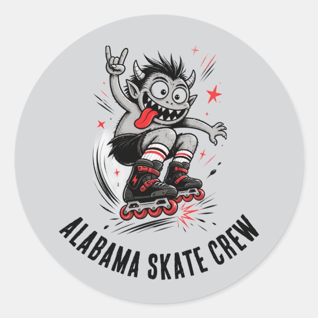 Adesivo Redondo Cartoon Monster Roller Skating (Frente)