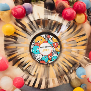 Adesivo Redondo Cartoon Monstro de Portas Multicolores