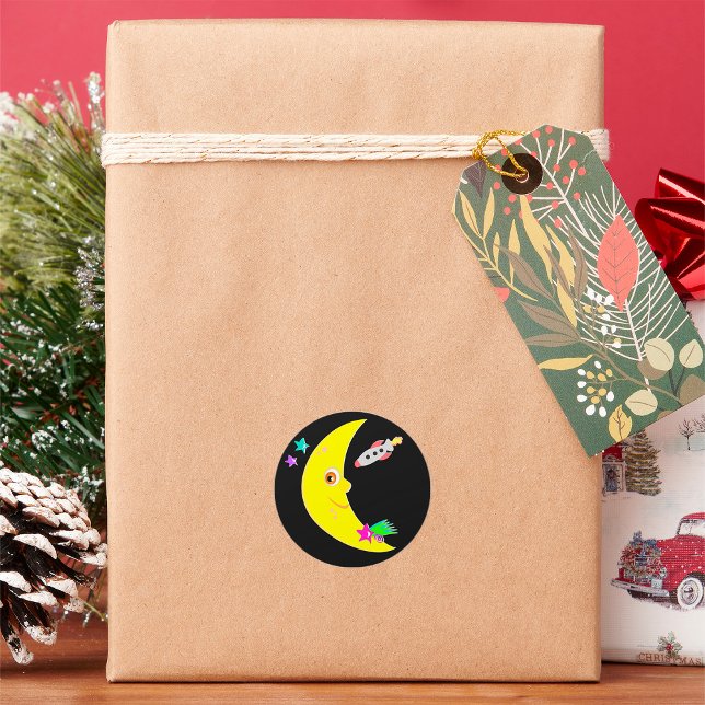 Adesivo Redondo Cartoon Moon Rocket Stickers (Criador carregado)