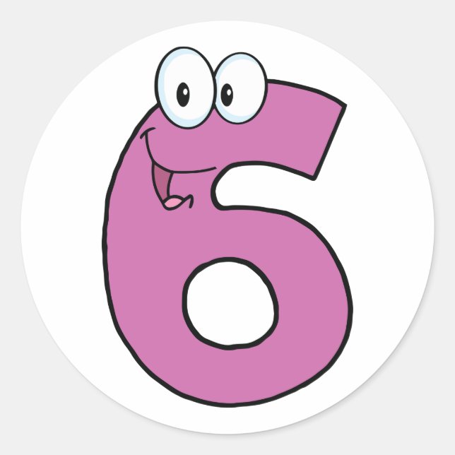 Adesivo Redondo Cartoon Número 6 Diversão Roxo Sorrindo Seis (Frente)