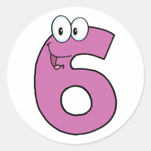 Adesivo Redondo Cartoon Número 6 Diversão Roxo Sorrindo Seis