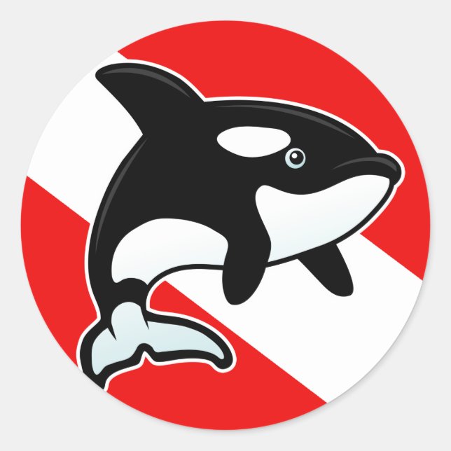 Adesivo Redondo Cartoon Orca Dive Flag (Frente)