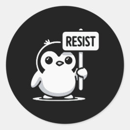 Adesivo Redondo Cartoon Penguin Holding Sinal RESIST - B & W