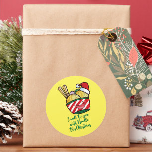 Adesivo Redondo Cartoon personalizável de macarrão de Natal