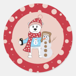 Adesivo Redondo Cartoon Polar Bear e Snowman Stickers