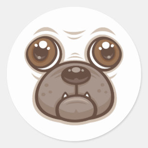Adesivo Redondo Cartoon Pug Mug Puppy Dog Face