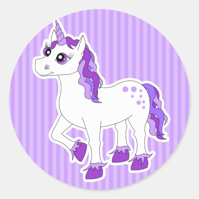Adesivo Redondo Cartoon Purple Unicorn (Frente)