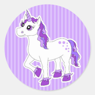 Adesivo Redondo Cartoon Purple Unicorn