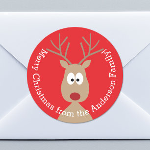 Adesivo Redondo Cartoon Reindeer - Feliz Saudação de Natal