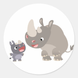 Adesivo Redondo Cartoon Rino Baby e Rhino Sticker