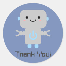 Adesivo Redondo Cartoon Robot Cute Obrigado Azul