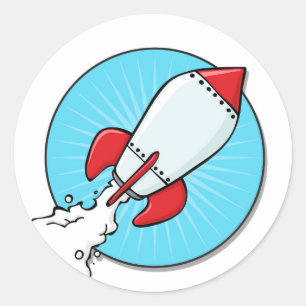 Adesivo Redondo Cartoon Rocket Ship Design