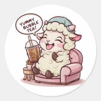 Adesivo Redondo Cartoon Sheep Adorável: Cozy, Kawaii Vibes