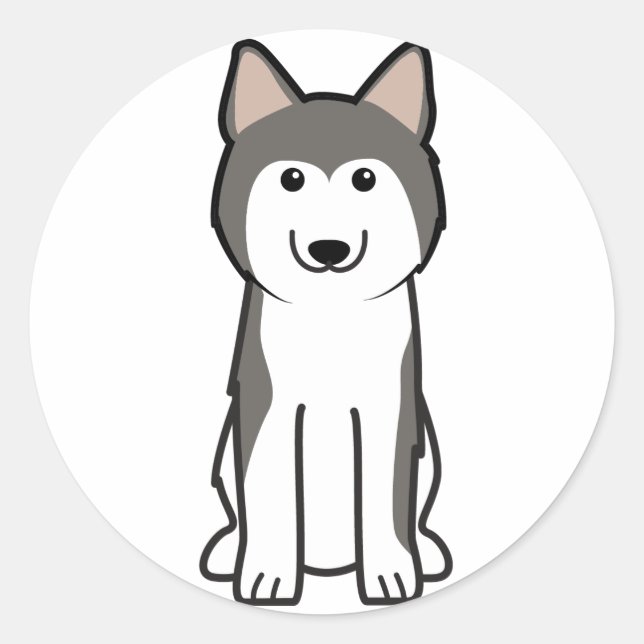 Adesivo Redondo Cartoon Siberian Husky Dog (Frente)