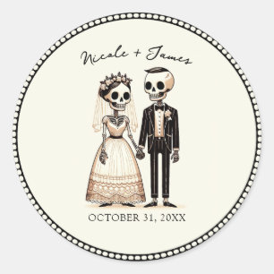 Adesivo Redondo Cartoon Skeleton Bride + Casamento Whimsical