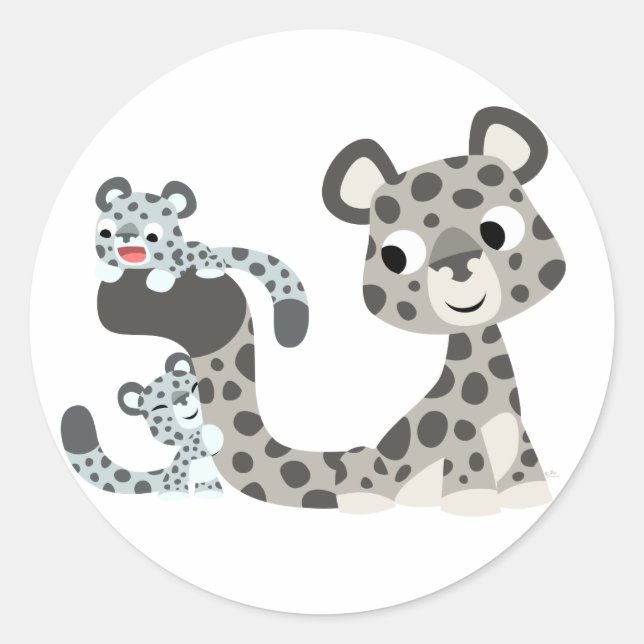 Adesivo Redondo Cartoon Snow Leopard e Cubs Sticker (Frente)