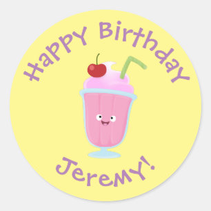 Adesivo Redondo Cartoon sundae de sorvete de morango