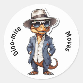 Adesivo Redondo Cartoon T-Rex legal em um terno com chapéu