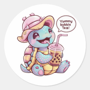 Adesivo Redondo Cartoon Turtle Adorável: Cozy, Kawaii Vibes