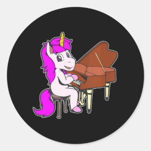 Adesivo Redondo Cartoon unicorn tocando piano