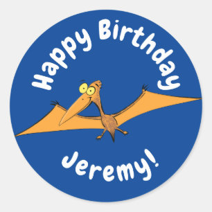 Adesivo Redondo Cartoon voador de pterodátilo, cor de laranja giro