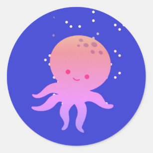 Adesivo Redondo Cartopo de Octopus de Bebê Cor-de-Rosa