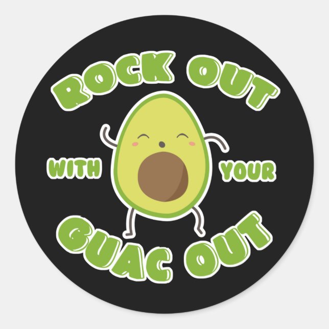 Adesivo Redondo Cartum Avocado "Rock Out With Your Guac Out" (Frente)