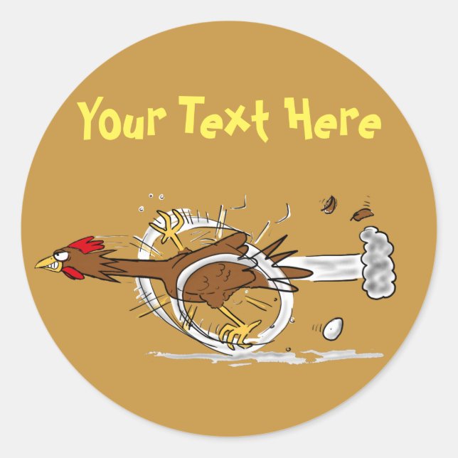 Adesivo Redondo Cartum de galinha legal rápido (Frente)