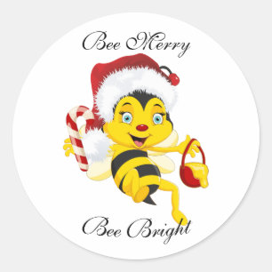 Adesivo Redondo Cartum de Natal de Bee Feliz