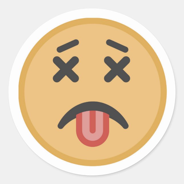 Adesivo Redondo Cartum Engraçado Morto Hangover Tongue Emoji (Frente)