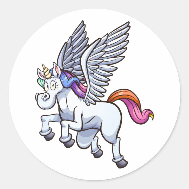Adesivo Redondo cartum voador pegasus unicorn (Frente)