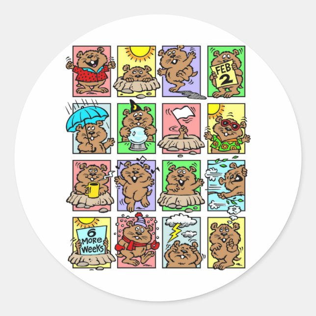 Adesivo Redondo Cartuns Engraçados do Dia do Groundhog (Frente)