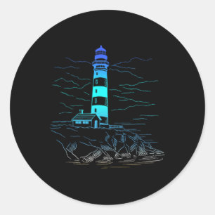 Adesivo Redondo Casa à Beira-Mar Farol Velas Vida Marinha Bóia