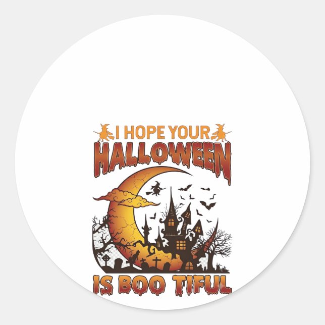 Adesivo Redondo Casa Assombrada Boo Tiful de Halloween Lua Crescen (Frente)