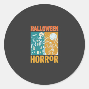 Adesivo Redondo Casa Assombrada de Halloween Lua Esqueleto Design_