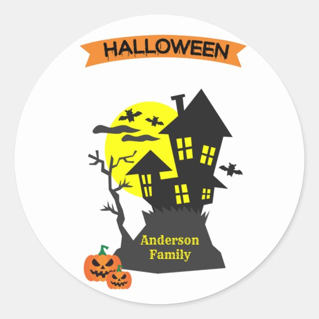 Adesivo Redondo Casa Assombrada de Spooky Halloween (Frente)
