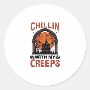 Adesivo Redondo Casa Assombrada do Chillin Creeps Halloween Lua La