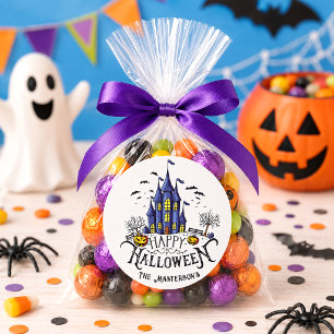 Adesivo Redondo Casa Assombrada Feliz Halloween Presente de Doce