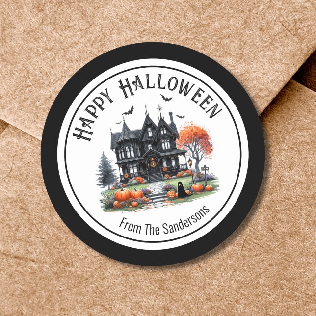 Adesivo Redondo Casa Assombrada Halloween (Haunted House Halloween Classic Round Sticker)