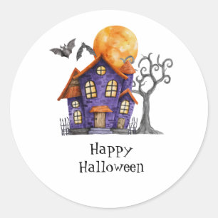 Adesivo Redondo Casa Assombrada Personalizada Feliz Dia das Bruxas