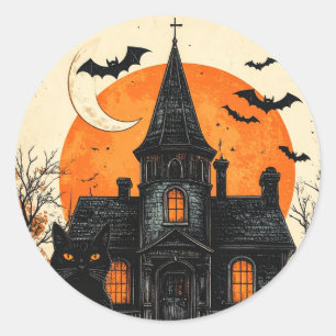 Adesivo Redondo Casa Assombrada Vintage de Halloween
