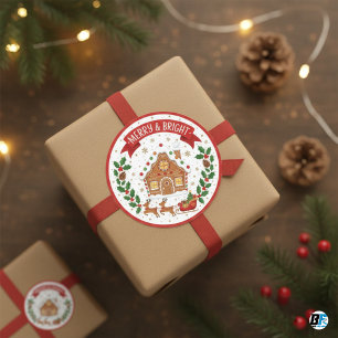 Adesivo Redondo Casa de Biscoito de Gengibre Caprichosa Natal Aleg