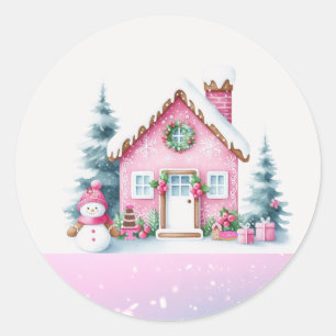 Adesivo Redondo Casa de Biscoito de gengibre da Vila de Inverno Ro