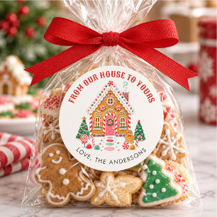 Adesivo Redondo Casa de Biscoito de Natal Fofo