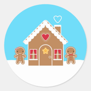 Adesivo Redondo Casa de Biscoitos de Natal de Kawaii