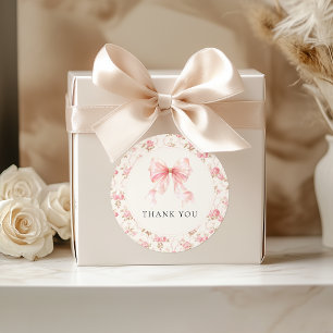 Adesivo Redondo Casa de Campo com Laço Rosa Floral Obrigado Baby S