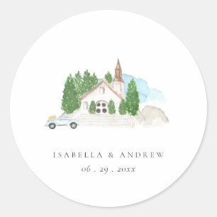Adesivo Redondo Casa de Casamento com Aquarela Italiana Endereço 