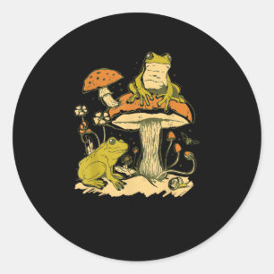 Adesivo Redondo Casa de Cogumelo de Rã Estética Cottagecore Goblin